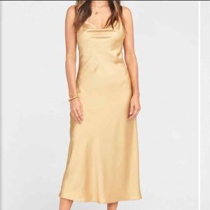 Show Me Your Mumu Verona Cowl Dress In Gold Size XS Bridesmaid